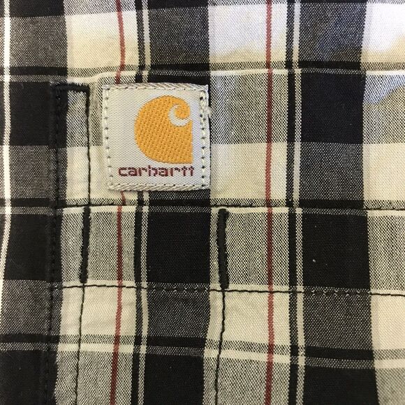 Carhartt Black Plaid Shirt Men's 2XL Button Down Short Sleeve Casual Work Shirt - Picture 7 of 13